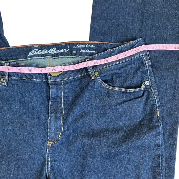 Eddie Bauer Sz 16 Tall Slightly Curvy Bootcut Jeans Dark Wash Stretchy Casual - Picture 16 of 16
